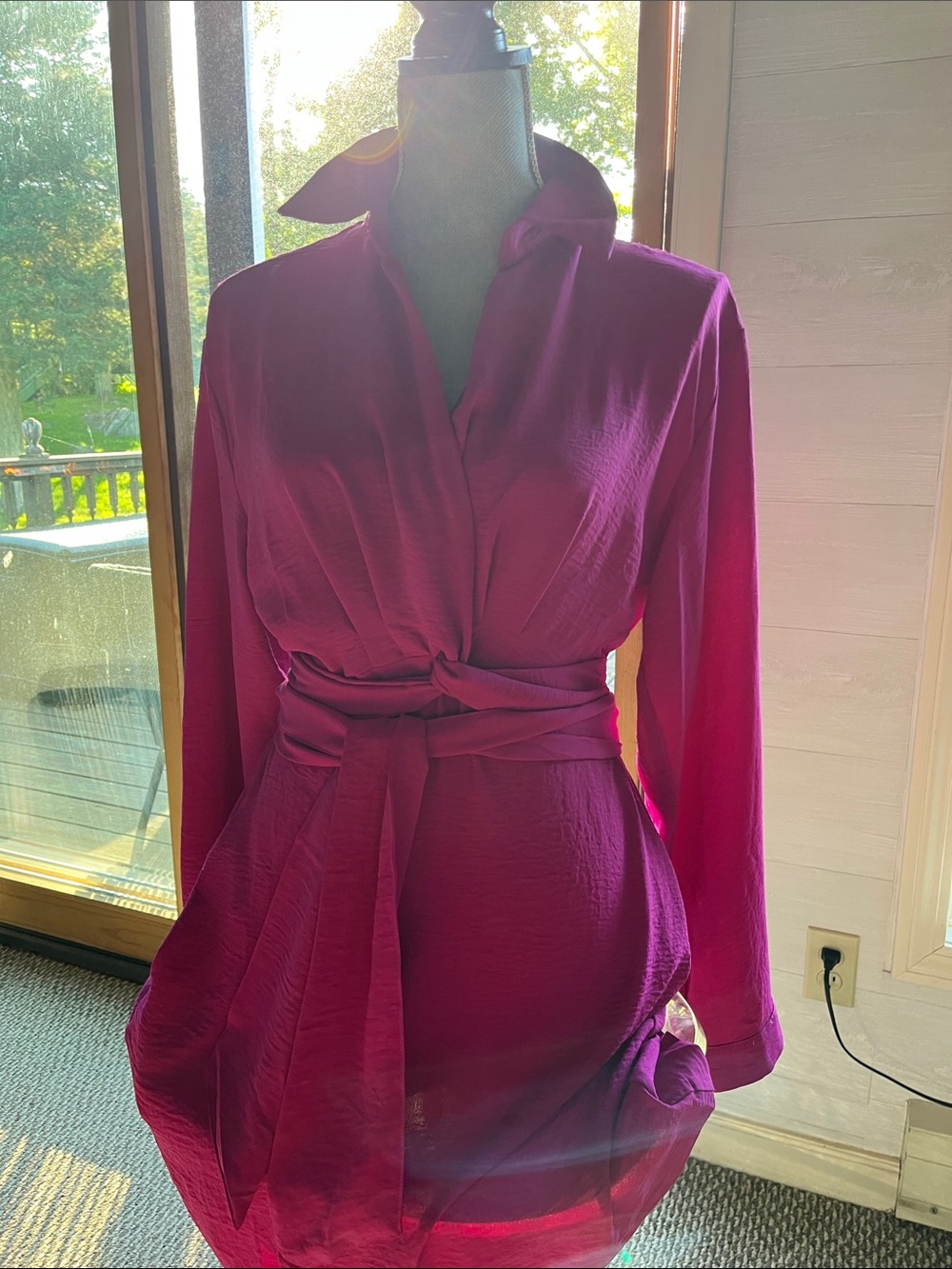 Fuchsia Dress with Waist Tie